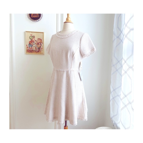 NEW Eliza J Pink/White/Metallic Tweed Career Dress Size 12P Petite L Large NWT - Picture 5 of 9